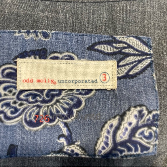 Odd Molly Uncorporated Grey Rose Print Feminine Boho Flowery Pocket Dress 3 - Picture 8 of 15